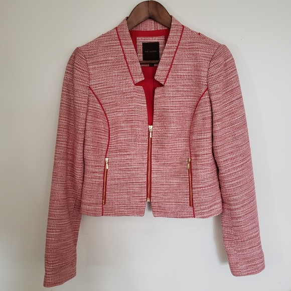 The Limited Jackets & Blazers - The Limited Cropped Tweed Blazer Red Pink Size 8 Clueless Style Y2K